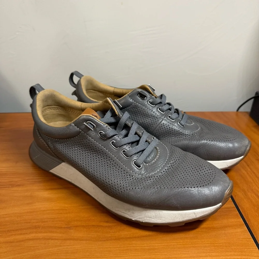 Johnston & Murphy Kinnon Perforated Jogger Grey Full Grain Sneaker Shoe Casual 9